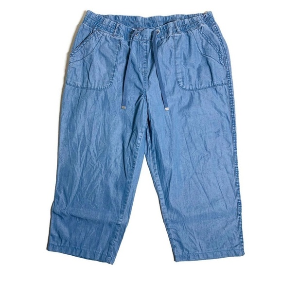 George Pants - George L chambray cropped pants with elastic waist